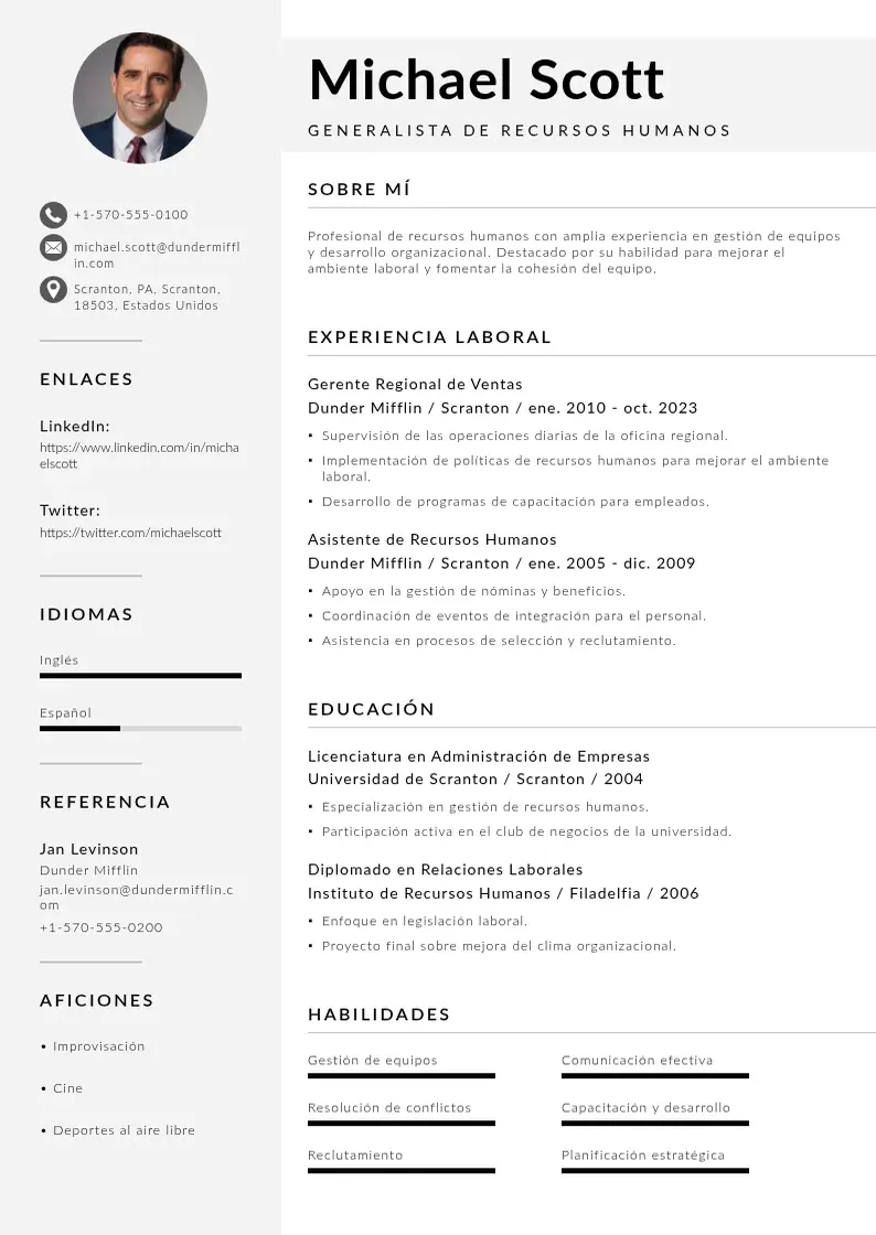 two column generalista-de-recursos-humanos resume example