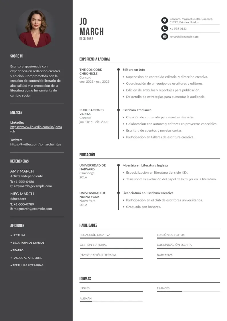 two column cv-escritor resume example