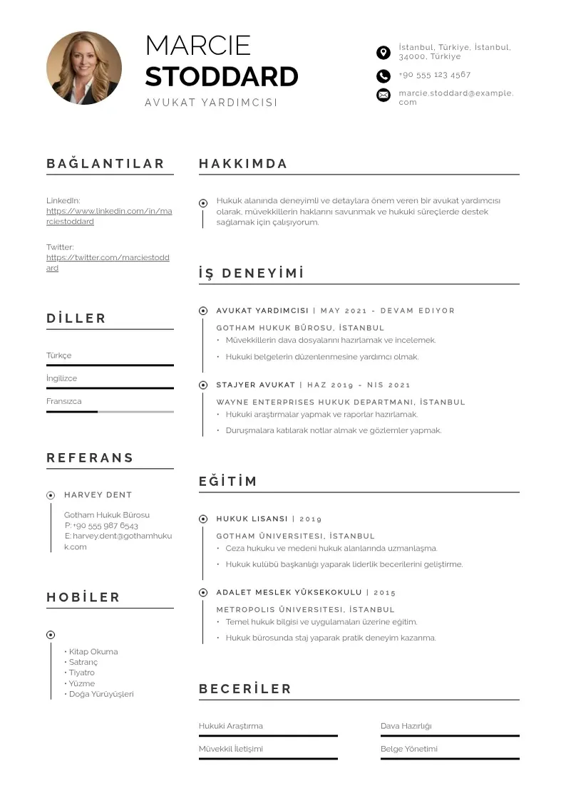 Profesionāla avukat yardımcısı  CV veidne
