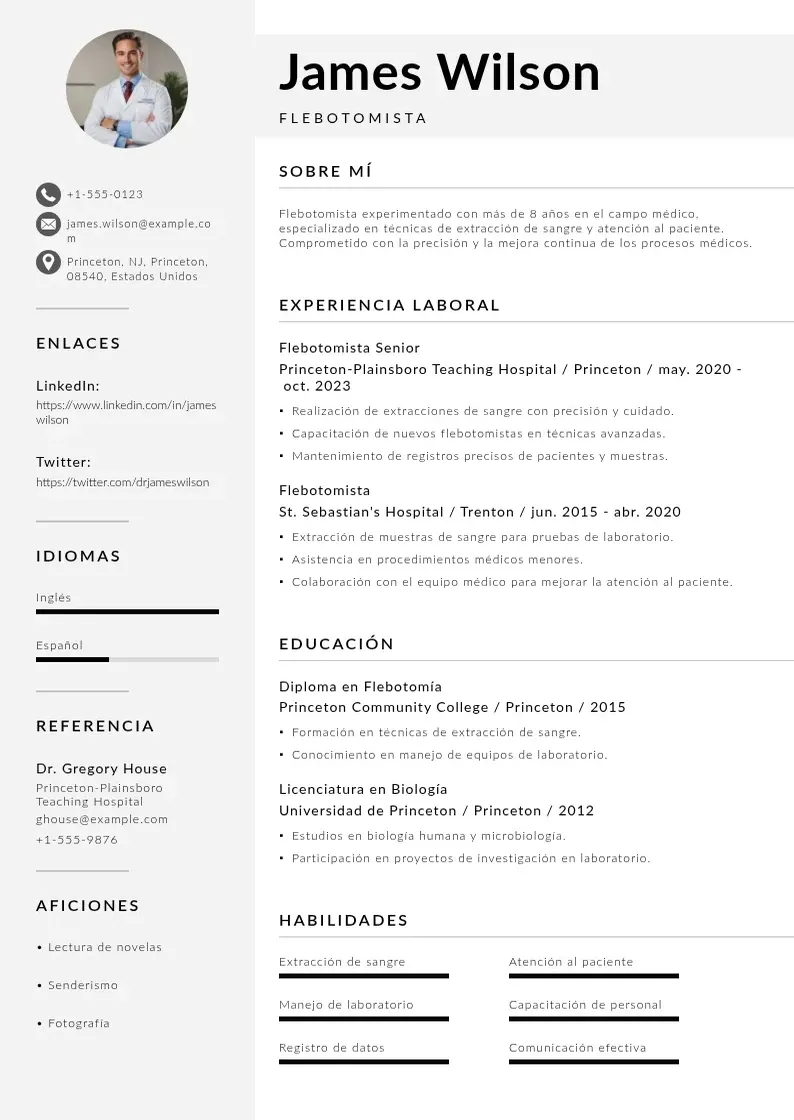 two column cv-flebotomista resume example