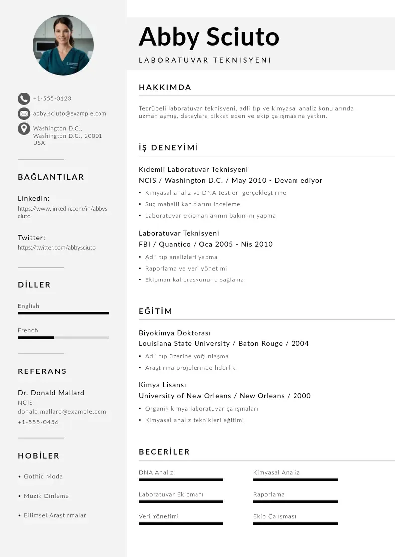 Mūsdienīga Laboratuvar teknisyeni  CV veidne