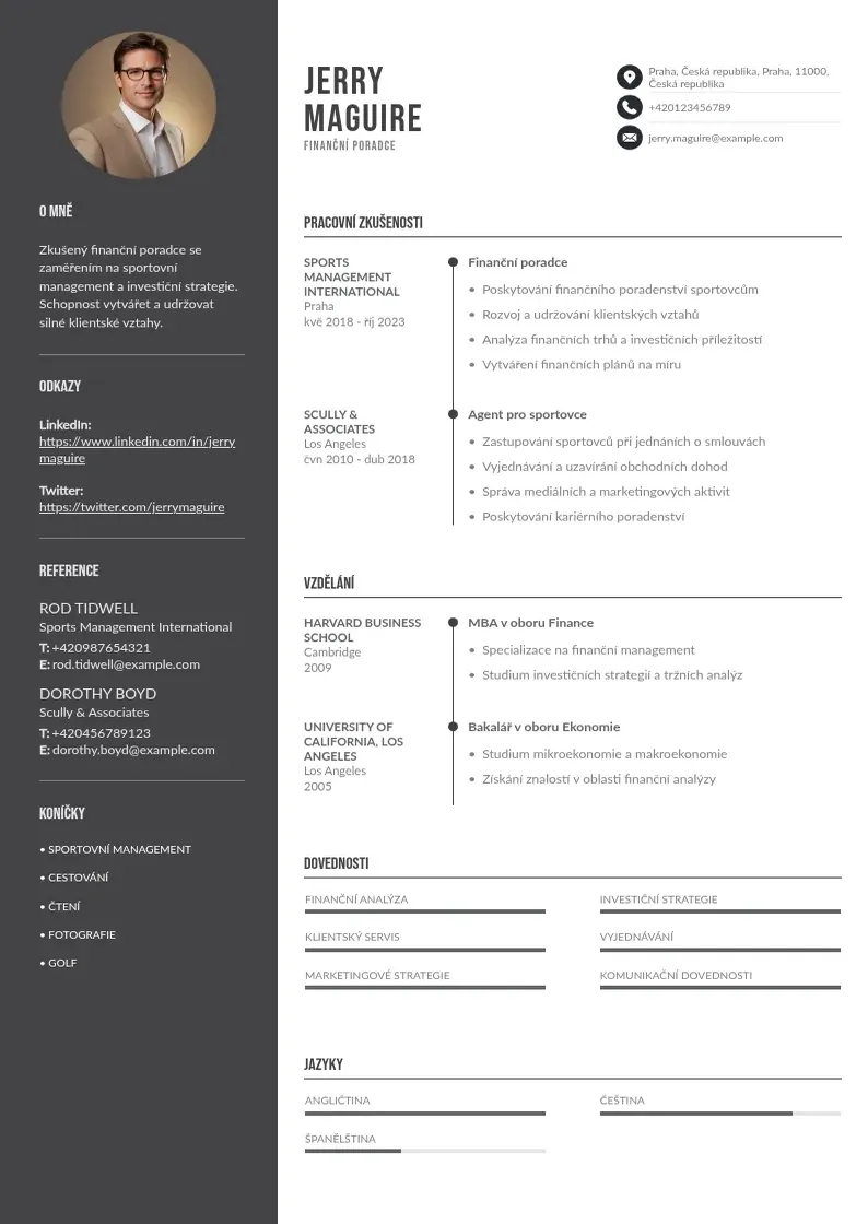 Divu kolonnu Financniho poradce zivotopis CV piemērs
