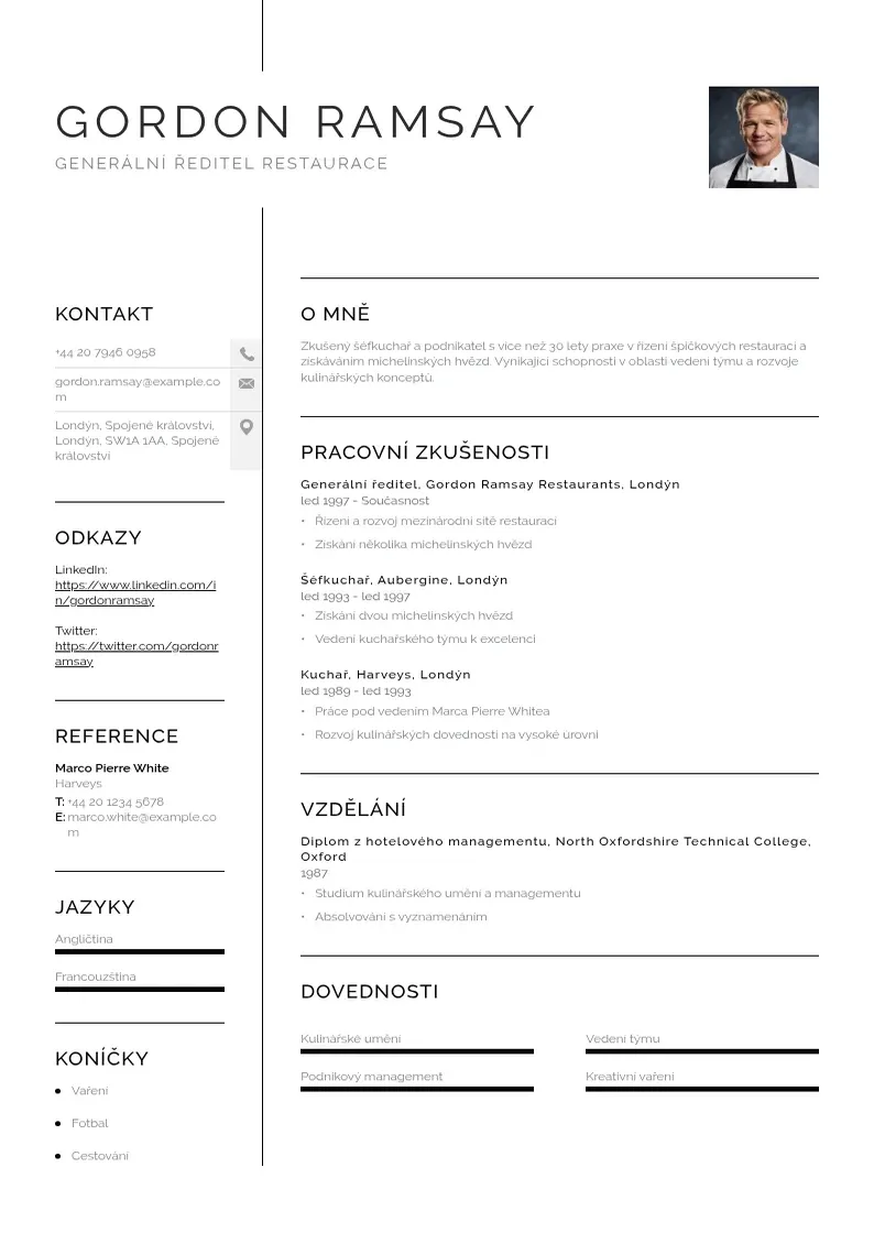 Vienkārša Generalni reditel restaurace zivotopis CV piemērs