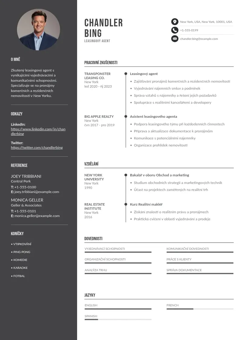 Divu kolonnu Leasingovy agent zivotopis CV piemērs