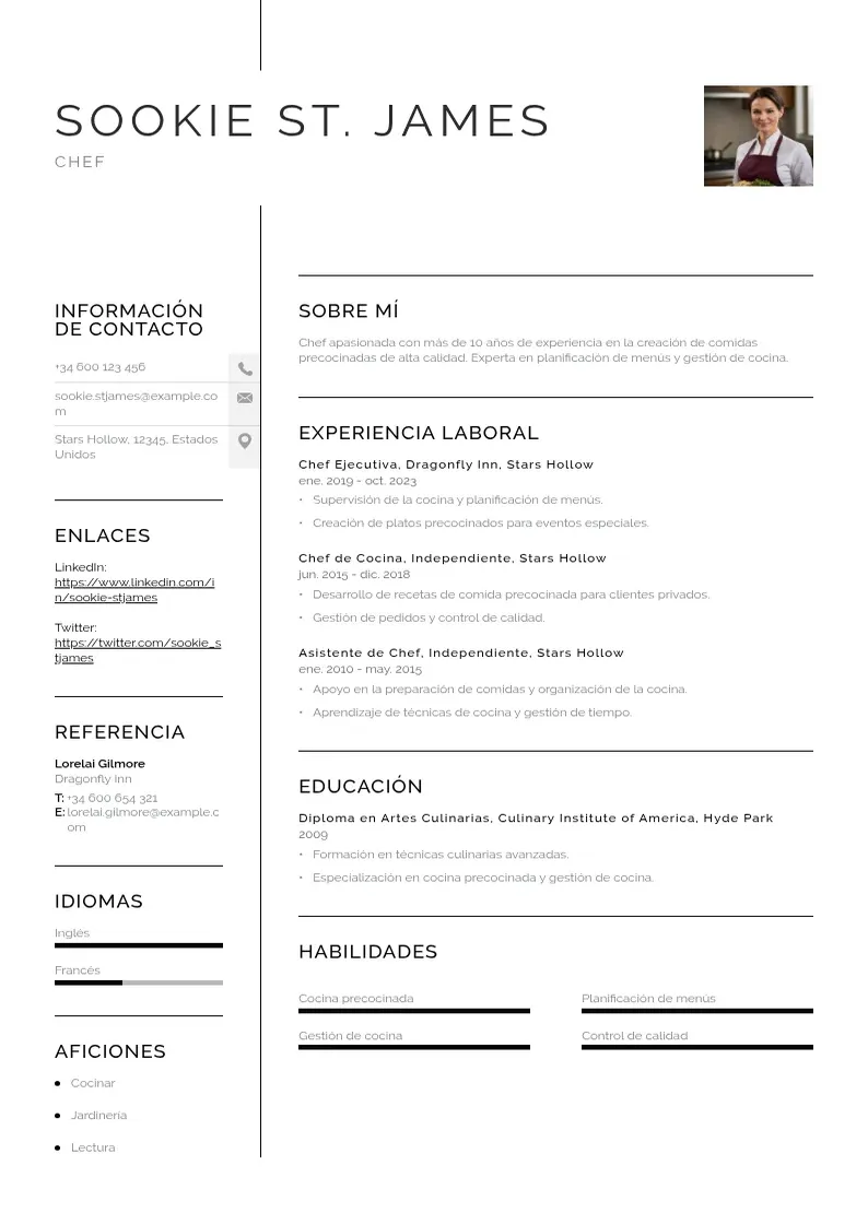 two column cv-comida-precocinada resume example