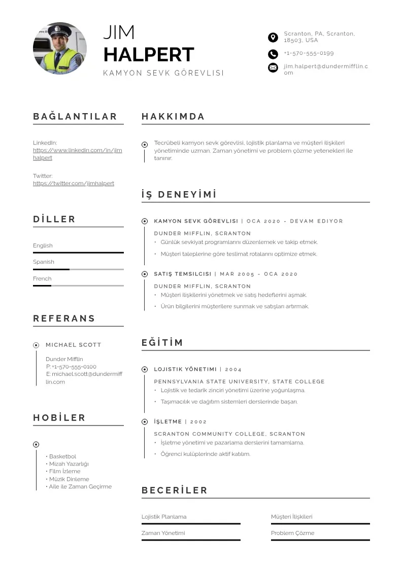 Profesionāla Kamyon Sevk Görevlisi  CV veidne