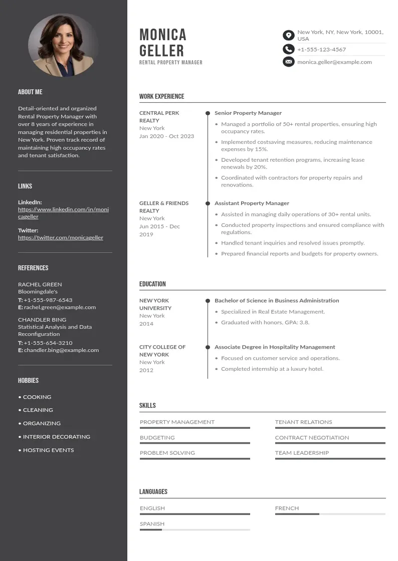 two column rental-property-manager-resume resume example