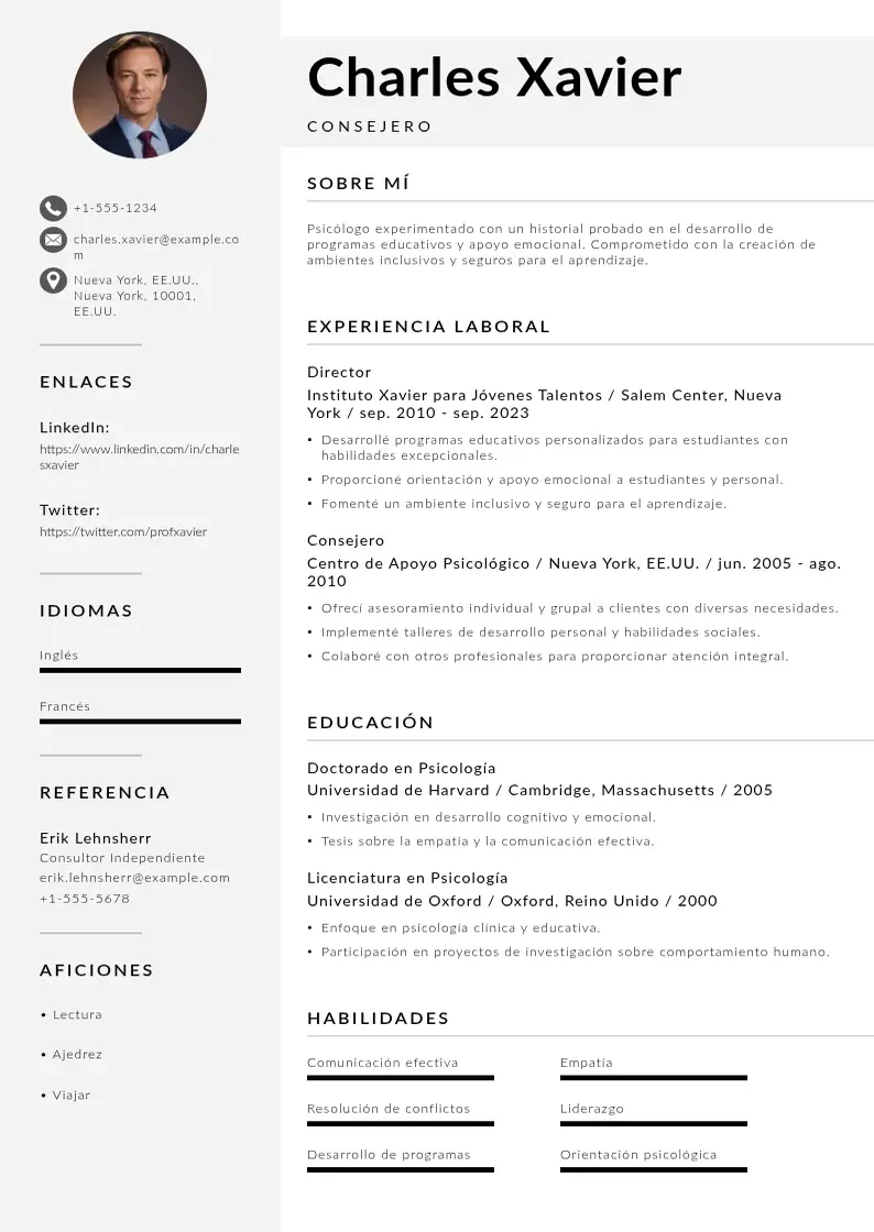 two column cv-consejero resume example