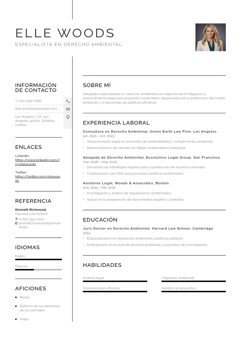 two column especialista-en-derecho-ambiental resume example