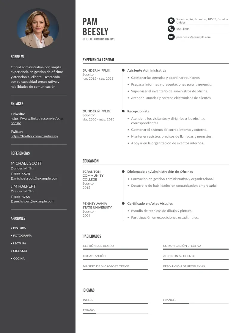 two column cv-oficial-administrativo resume example