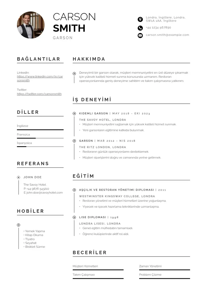 Profesionāla Garson CV veidne