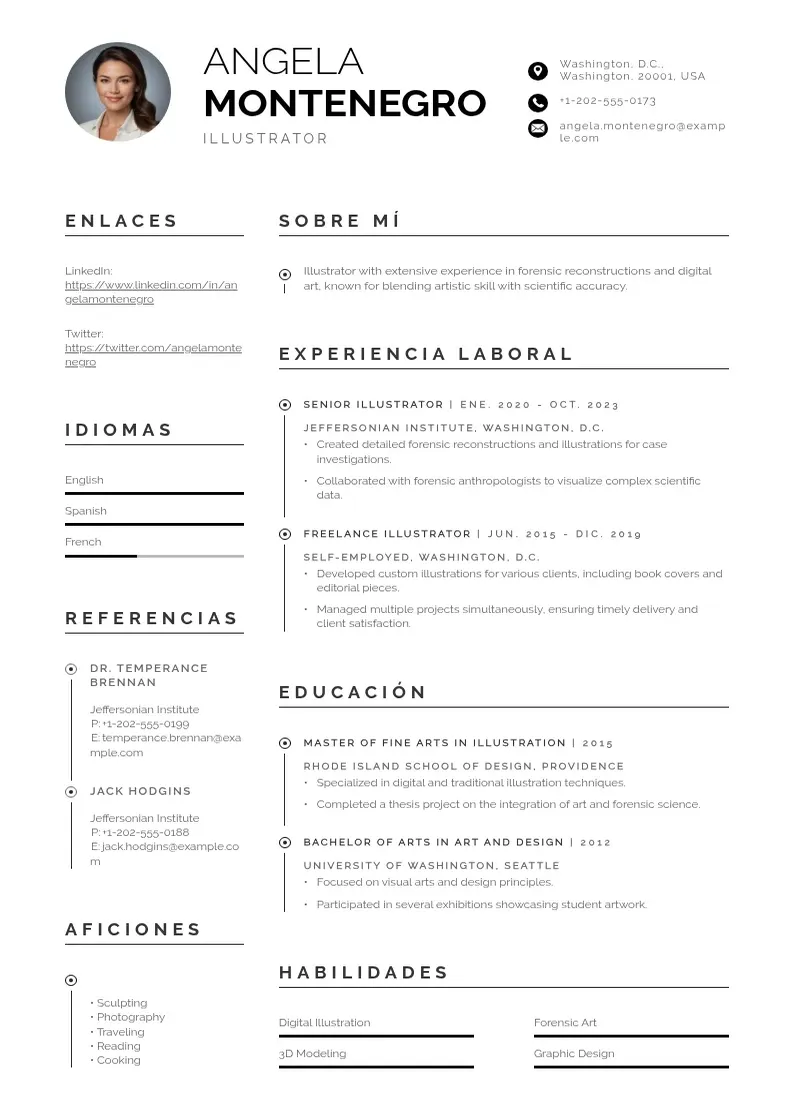 two column curriculum-de-ilustrador resume example