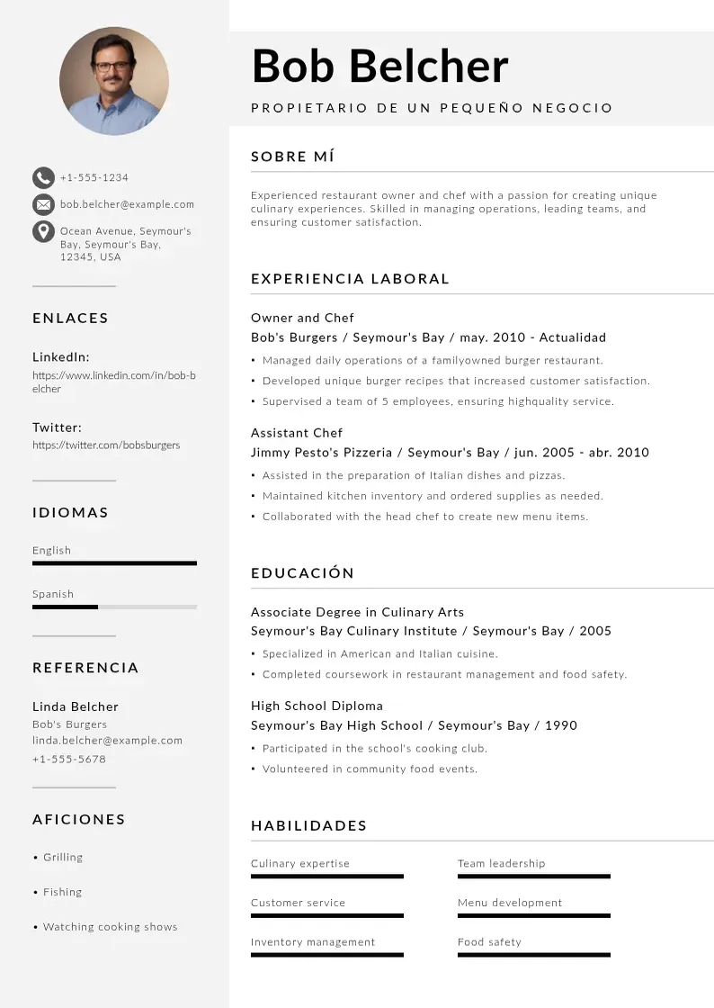 two column cv-propietario-de-un-pequeno-negocio resume example