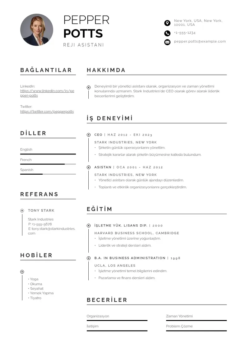 Profesionāla Reji asistani CV veidne
