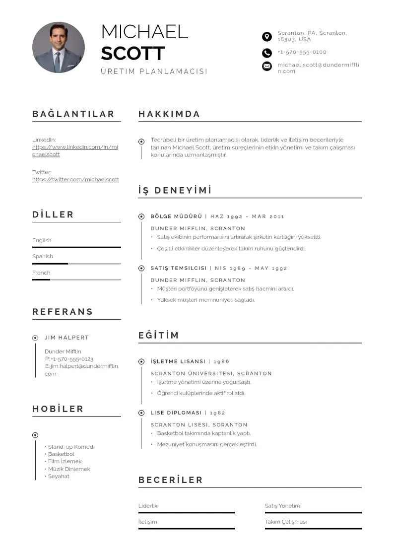 Profesionāla Üretim planlamacısı  CV veidne