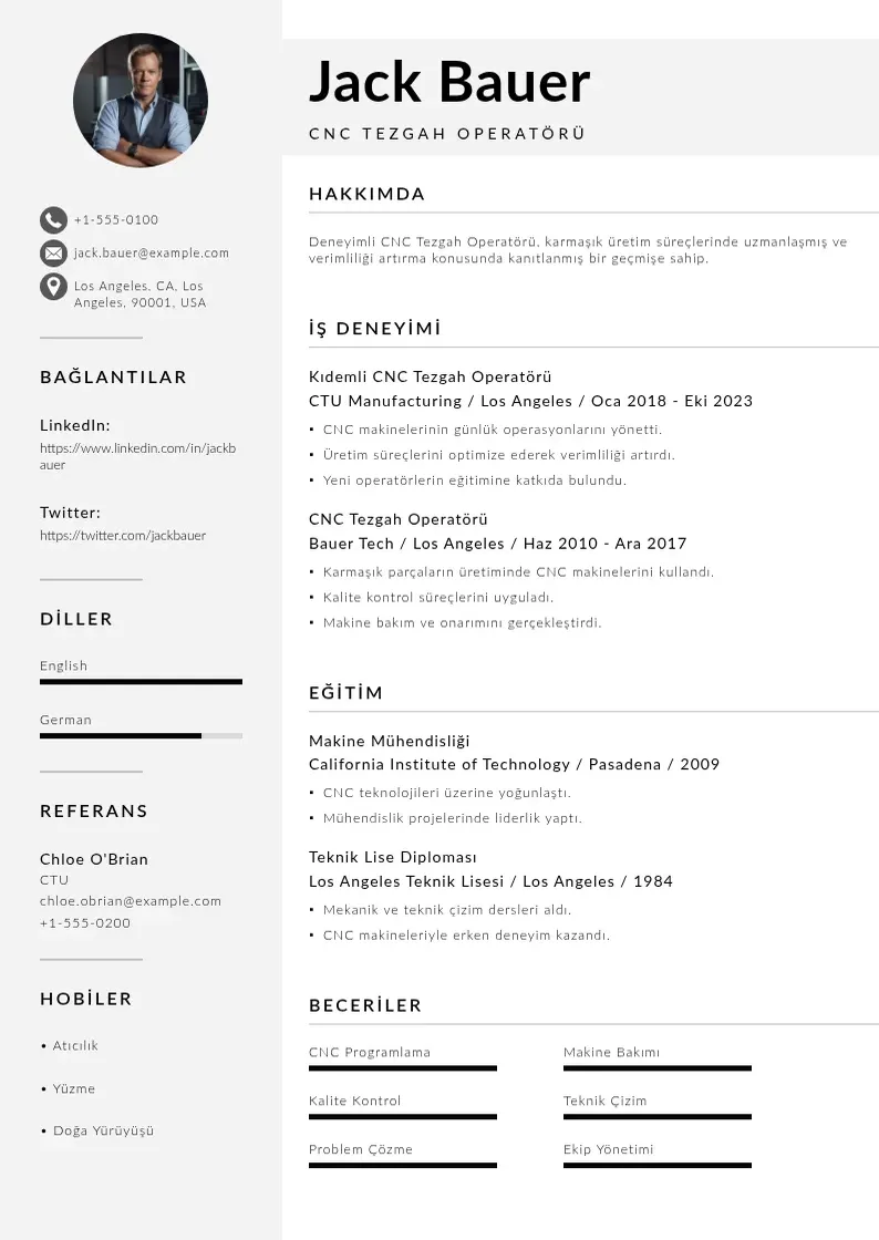 Mūsdienīga CNC Tezgah Operatörü  CV veidne