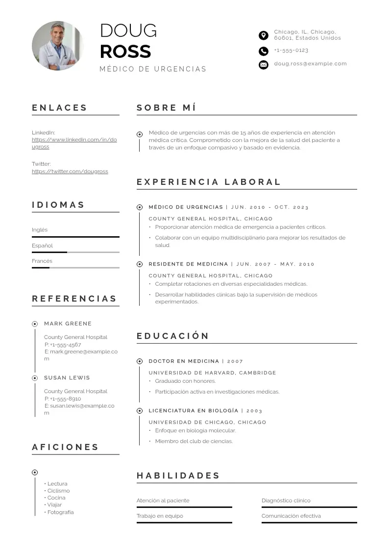 two column cv-cuidado-de-la-salud resume example