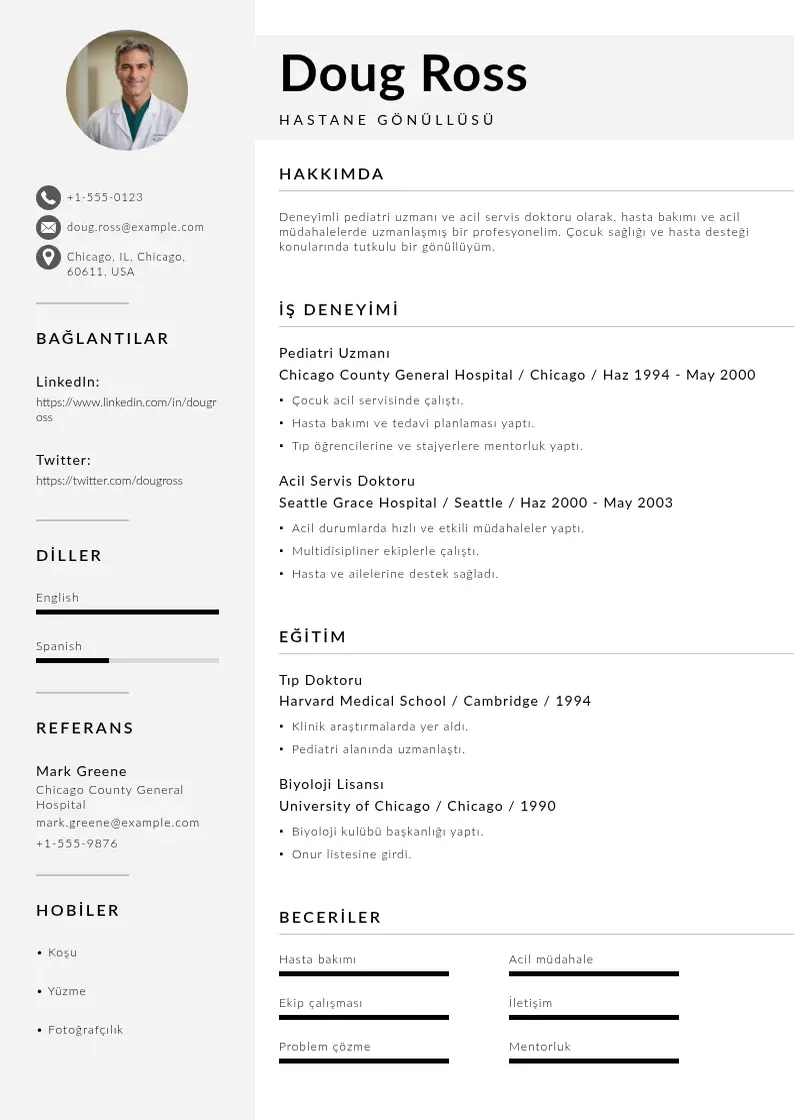 Mūsdienīga Hastane Gönüllüsü  CV veidne