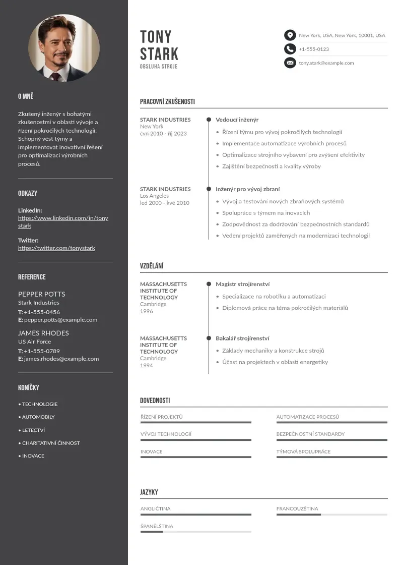 Divu kolonnu Zivotopis obsluha stroje CV piemērs