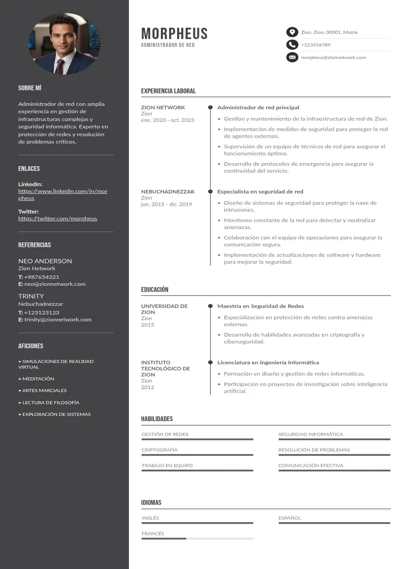 two column cv-administrador-de-red resume example