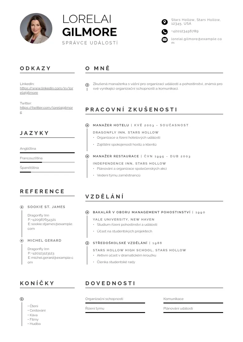 Profesionāla Spravcem udalosti zivotopis CV veidne