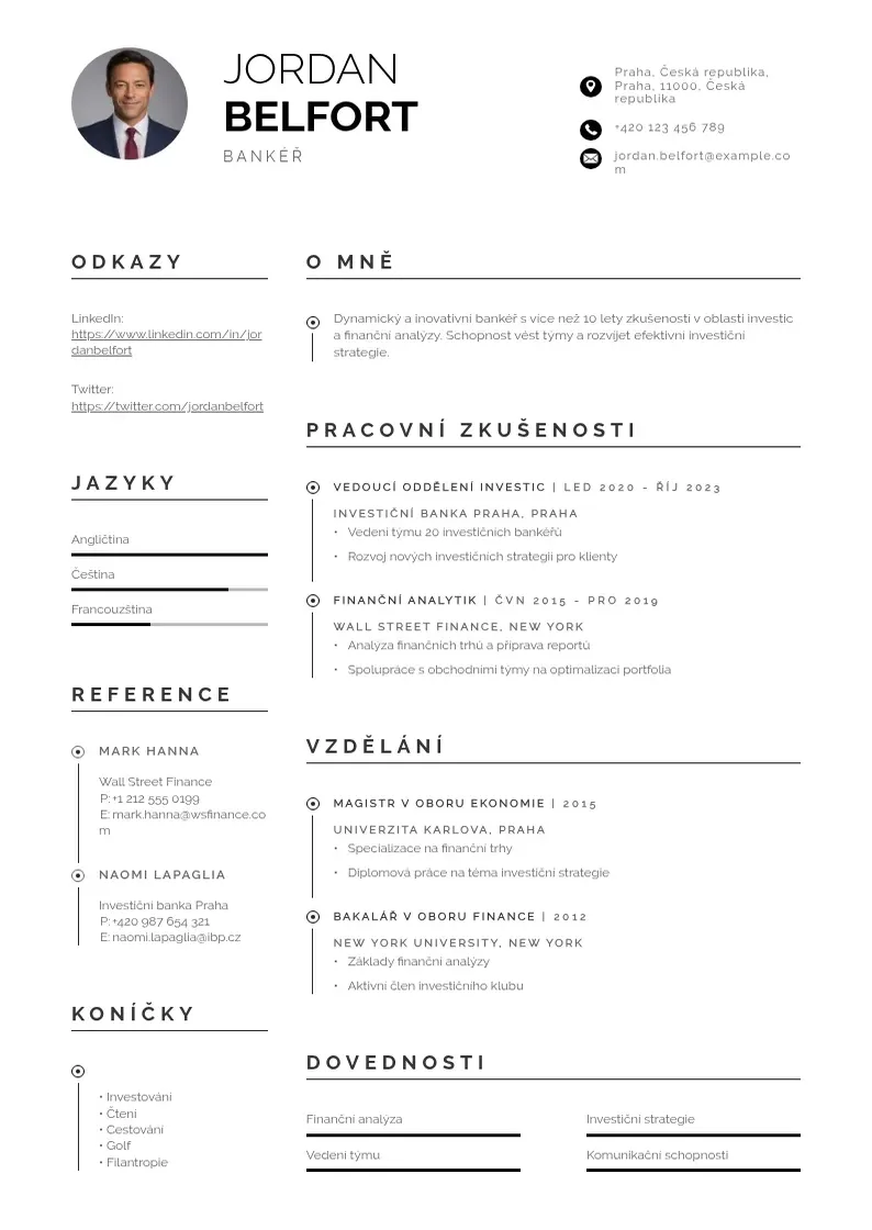 Profesionāla Zivotopis banker CV veidne
