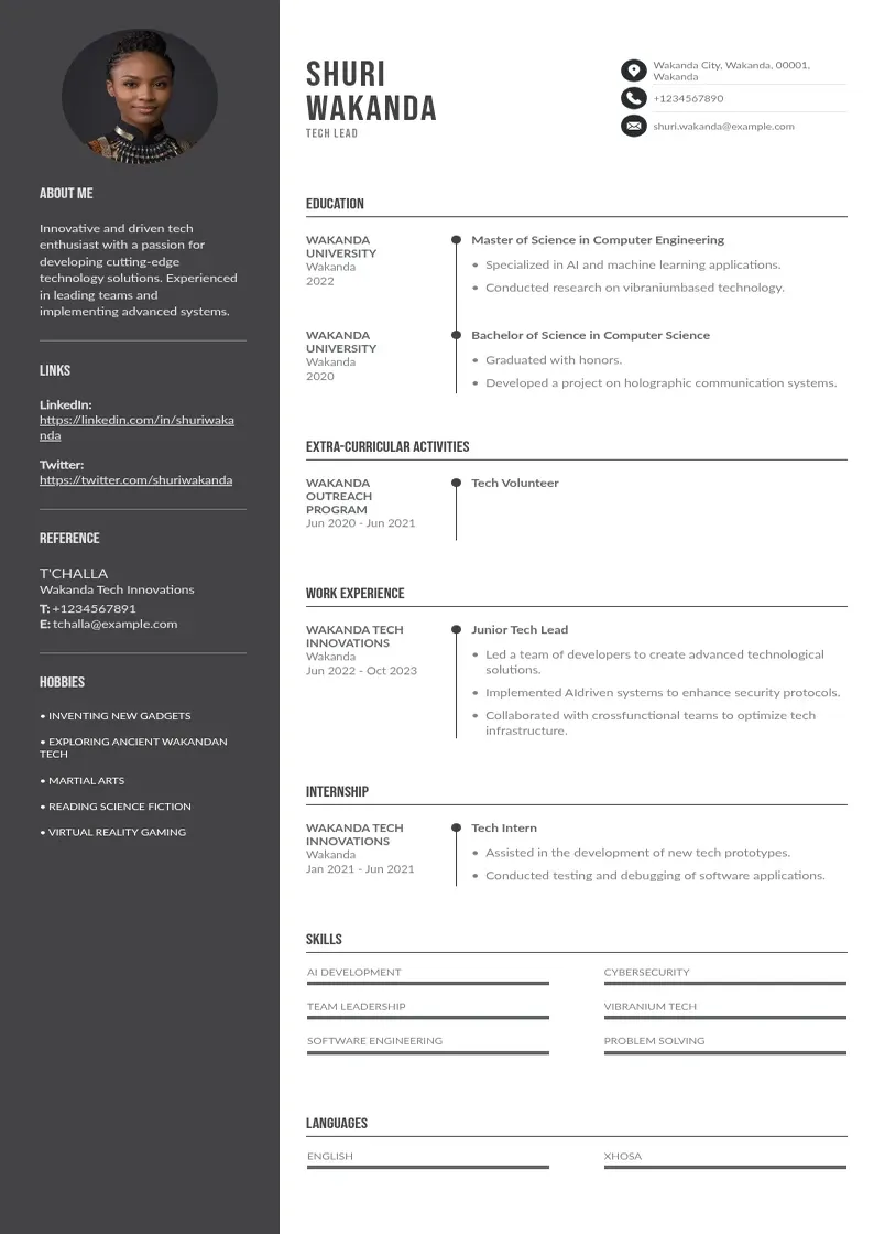 two column tech-lead-entry-level resume example