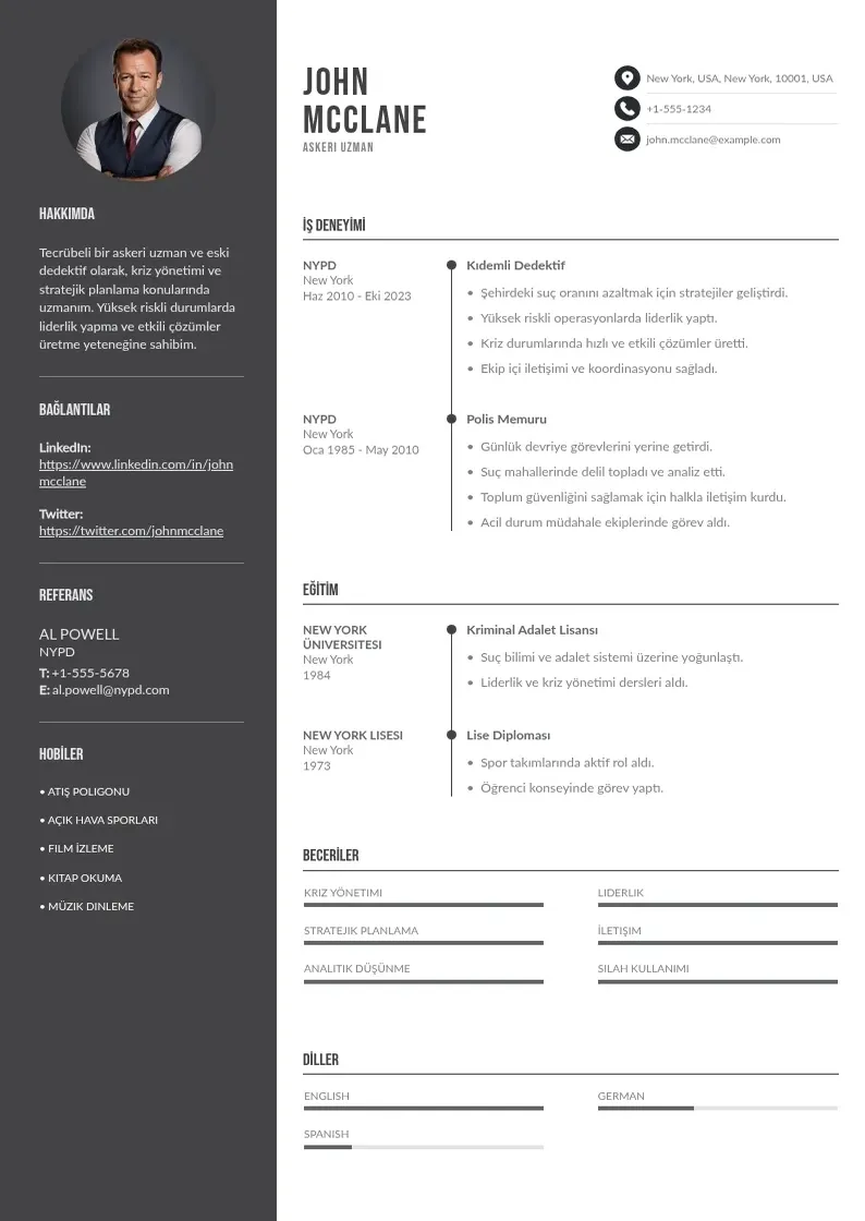 Divu kolonnu Askeri  CV piemērs