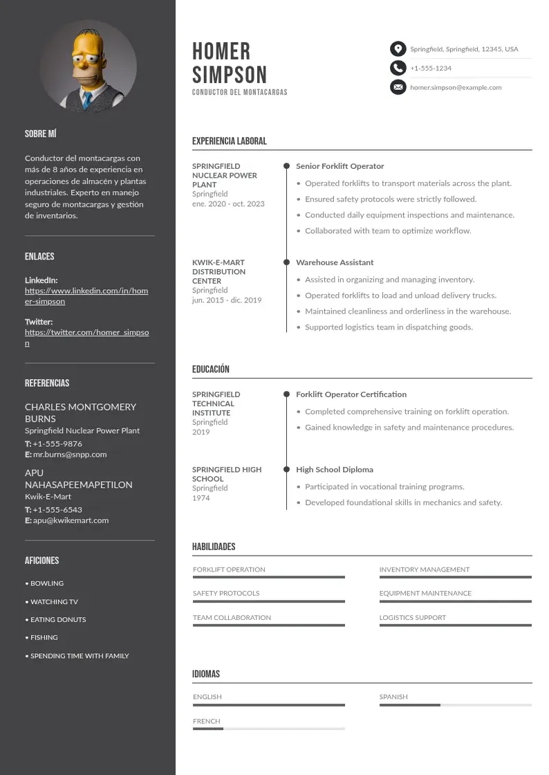 two column conductor-del-montacargas resume example