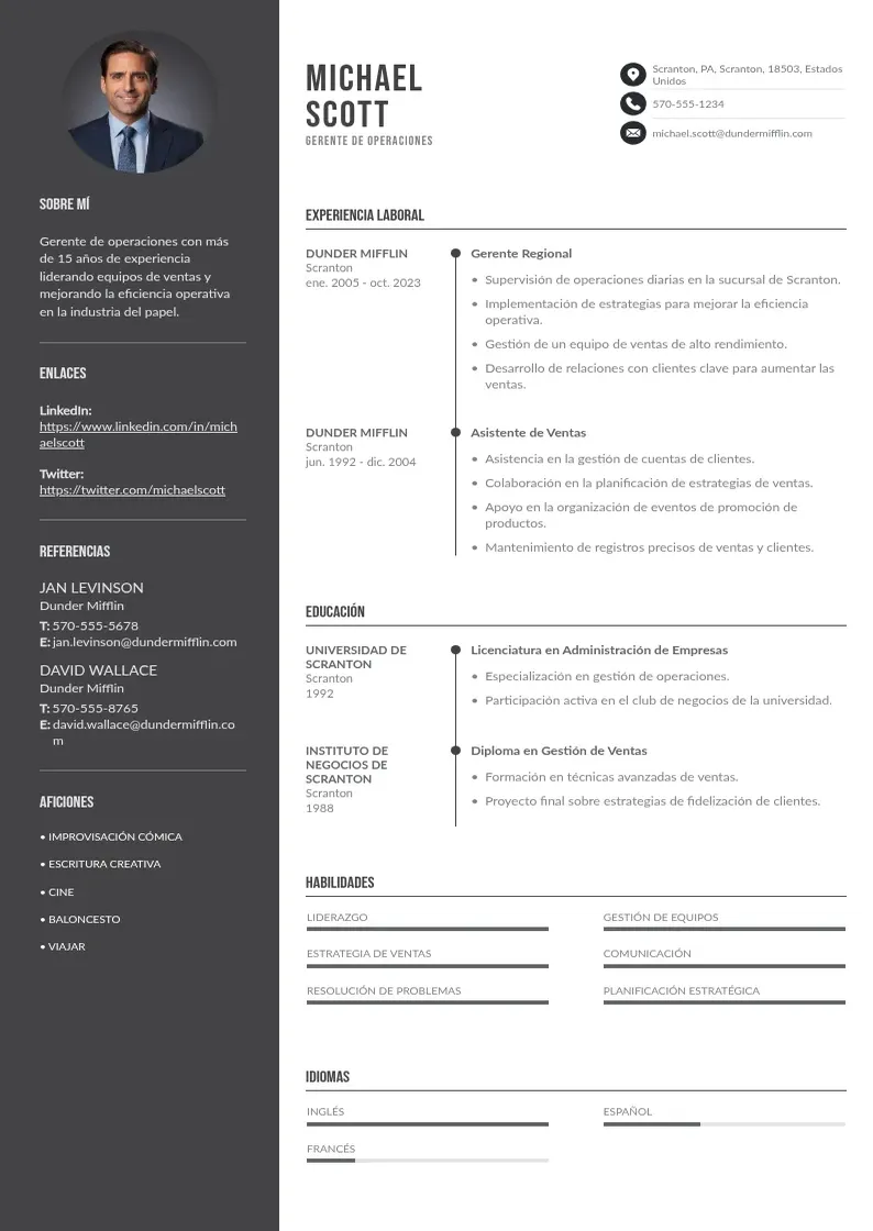two column cv-gerente-de-operaciones resume example
