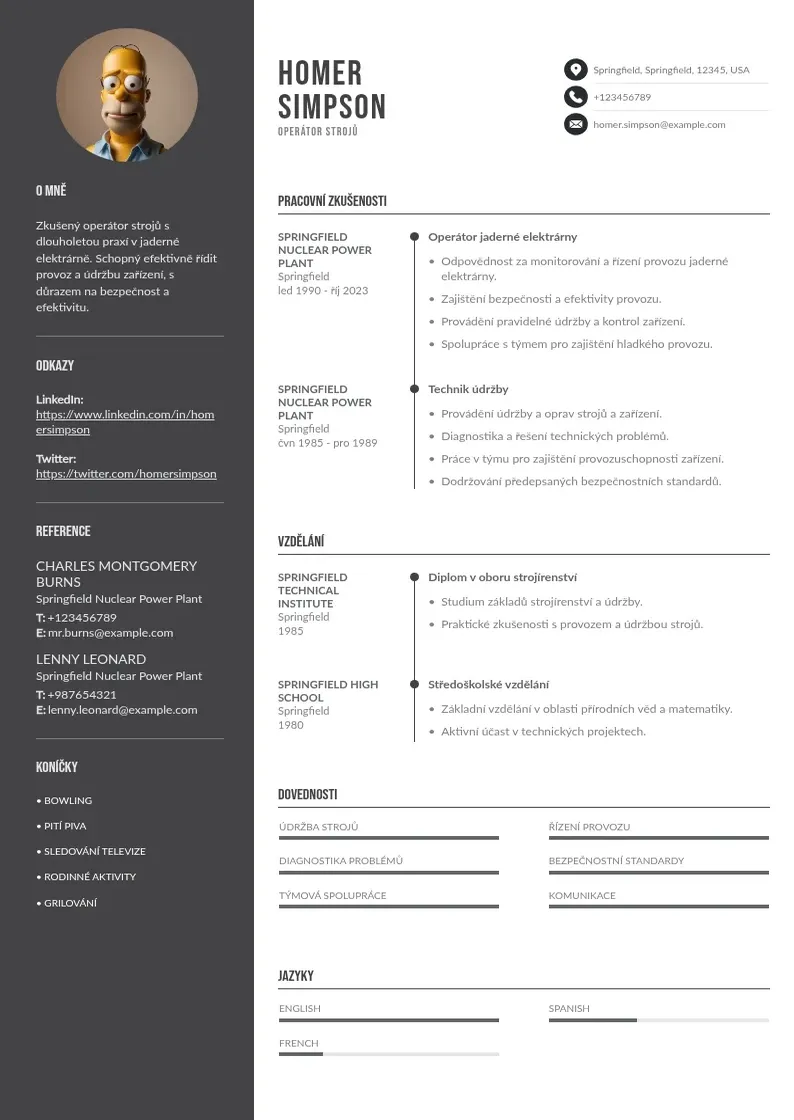 Divu kolonnu Operator stroju zivotopis CV piemērs