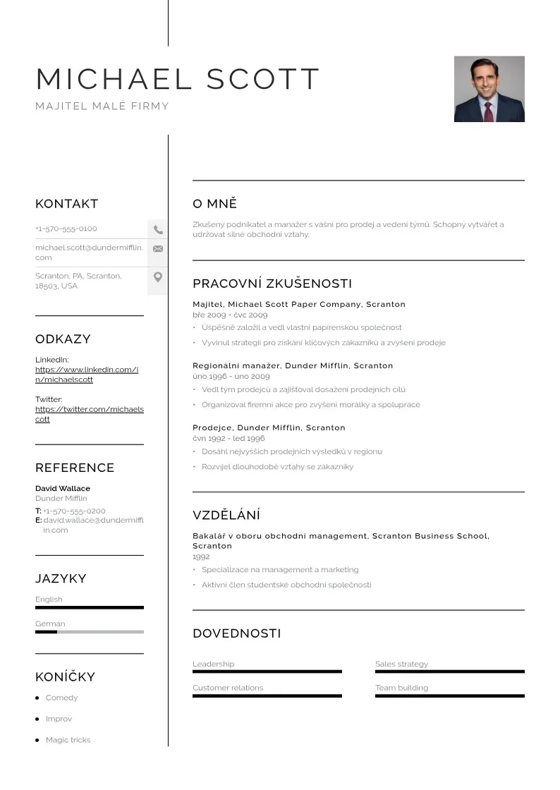 Vienkārša Majitel male firmy zivotopis CV piemērs