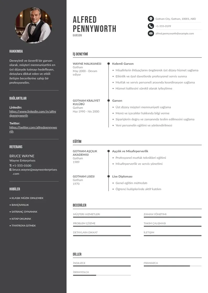 Divu kolonnu Garson CV piemērs