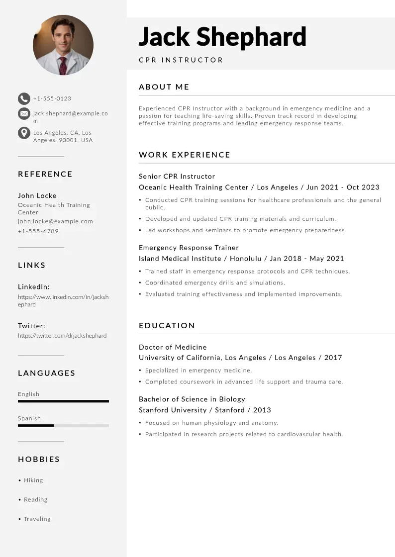 modern Cpr instructor resume resume template