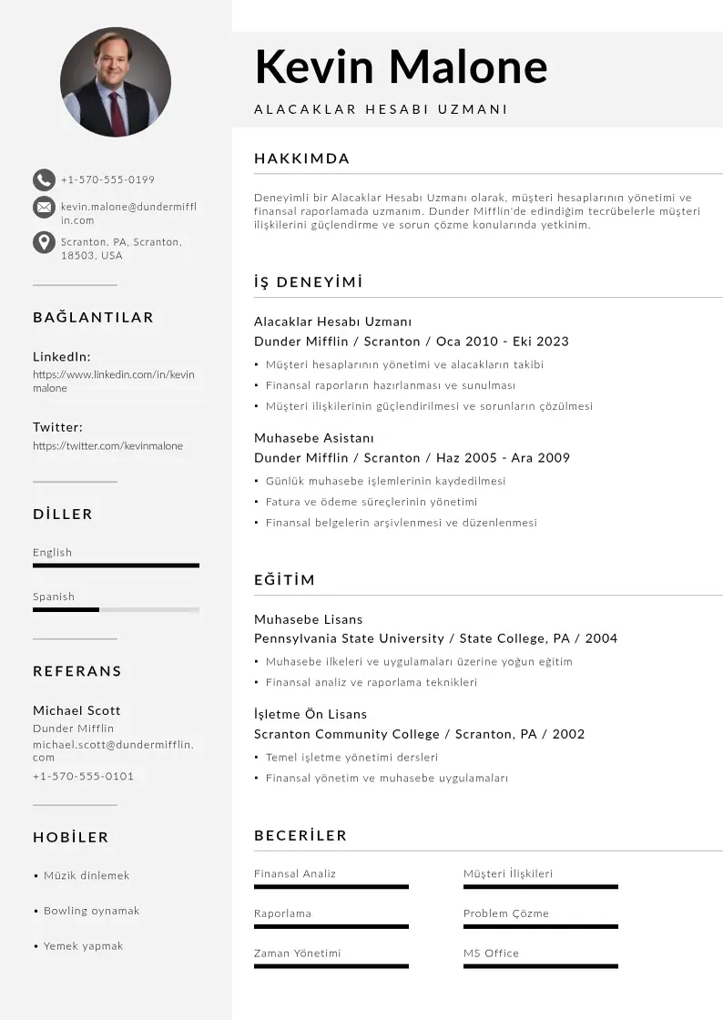 Mūsdienīga Alacaklar Hesabı Uzmanı  CV veidne