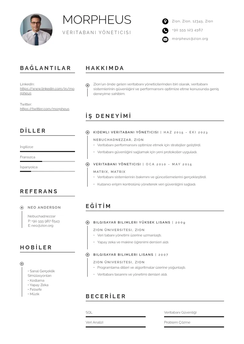 Profesionāla Veritabanı yöneticisi  CV veidne
