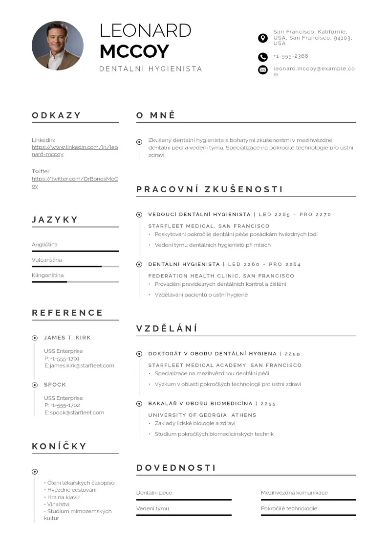 Profesionāla Dentalni hygienista zivotopis CV veidne