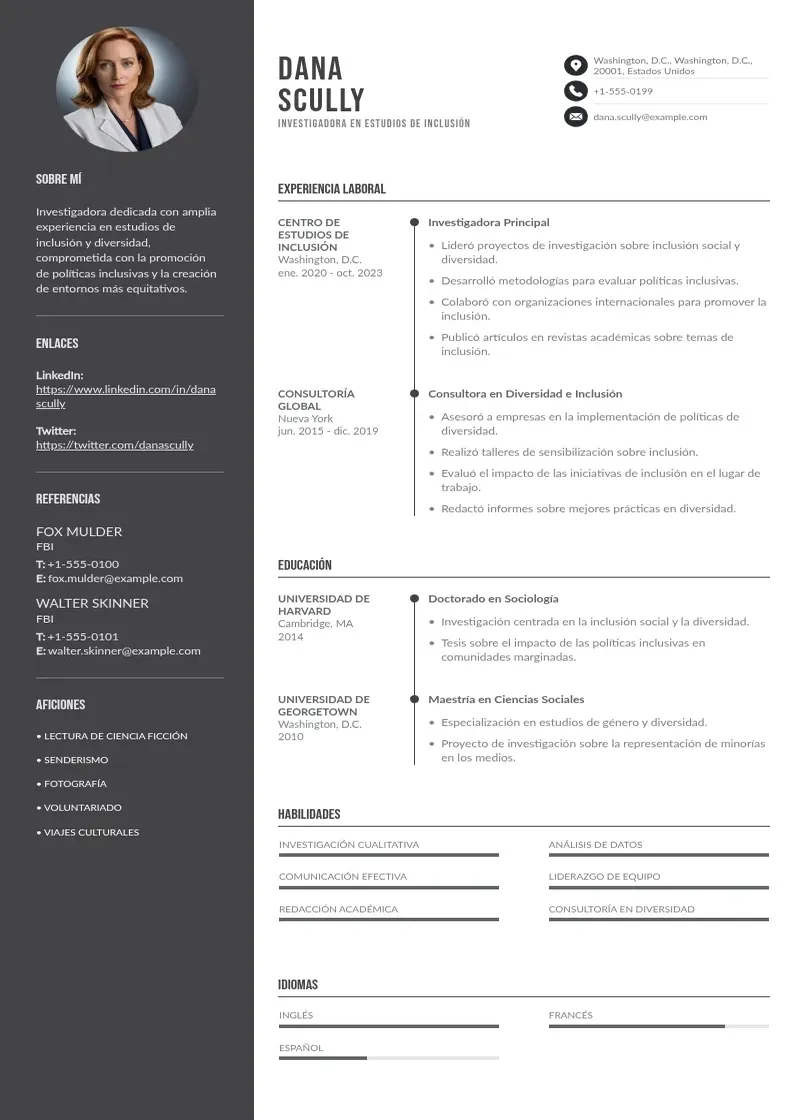 two column investigadora-en-estudios-de-inclusion resume example