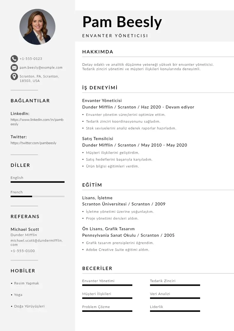 Mūsdienīga Envanter yöneticisi  CV veidne