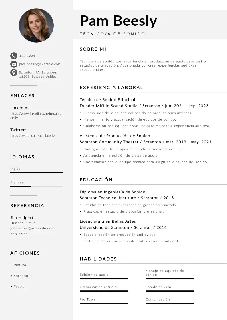 two column tecnicoa-de-sonido resume example