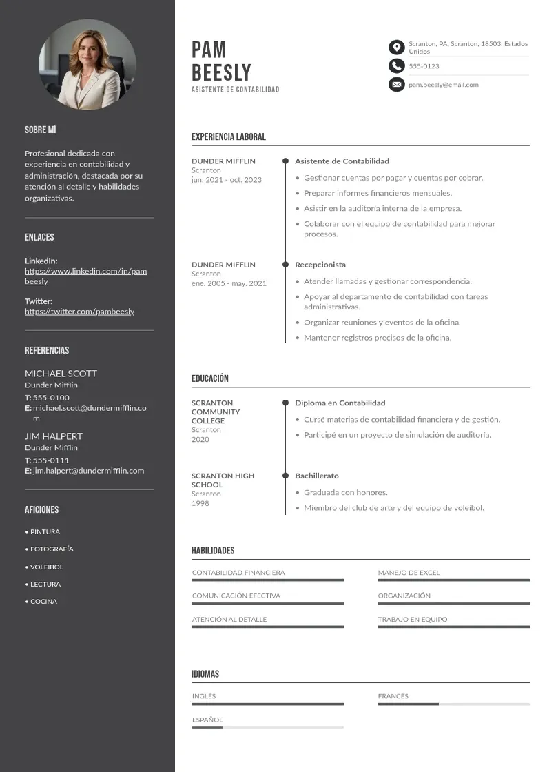 two column cv-asistente-de-contabilidad resume example
