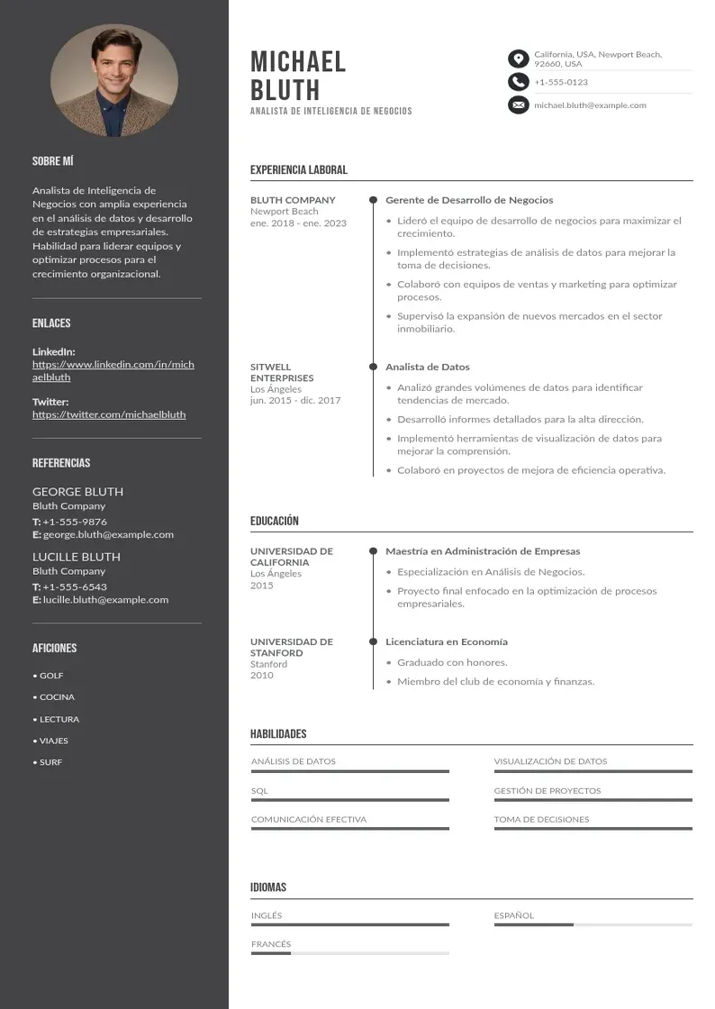 two column analista-de-inteligencia-de-negocios resume example