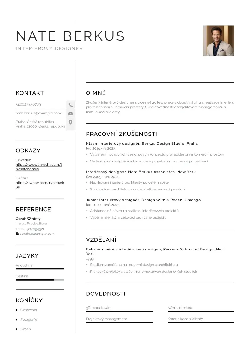 Vienkārša Zivotopis interieroveho designera CV piemērs