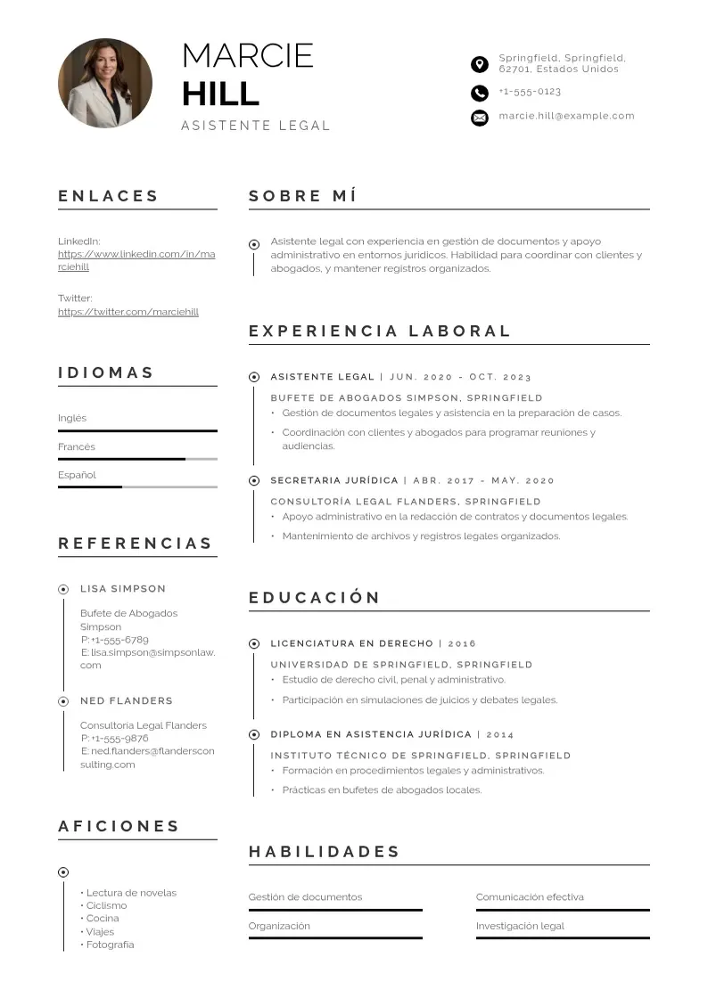 two column cv-asistente-legal resume example