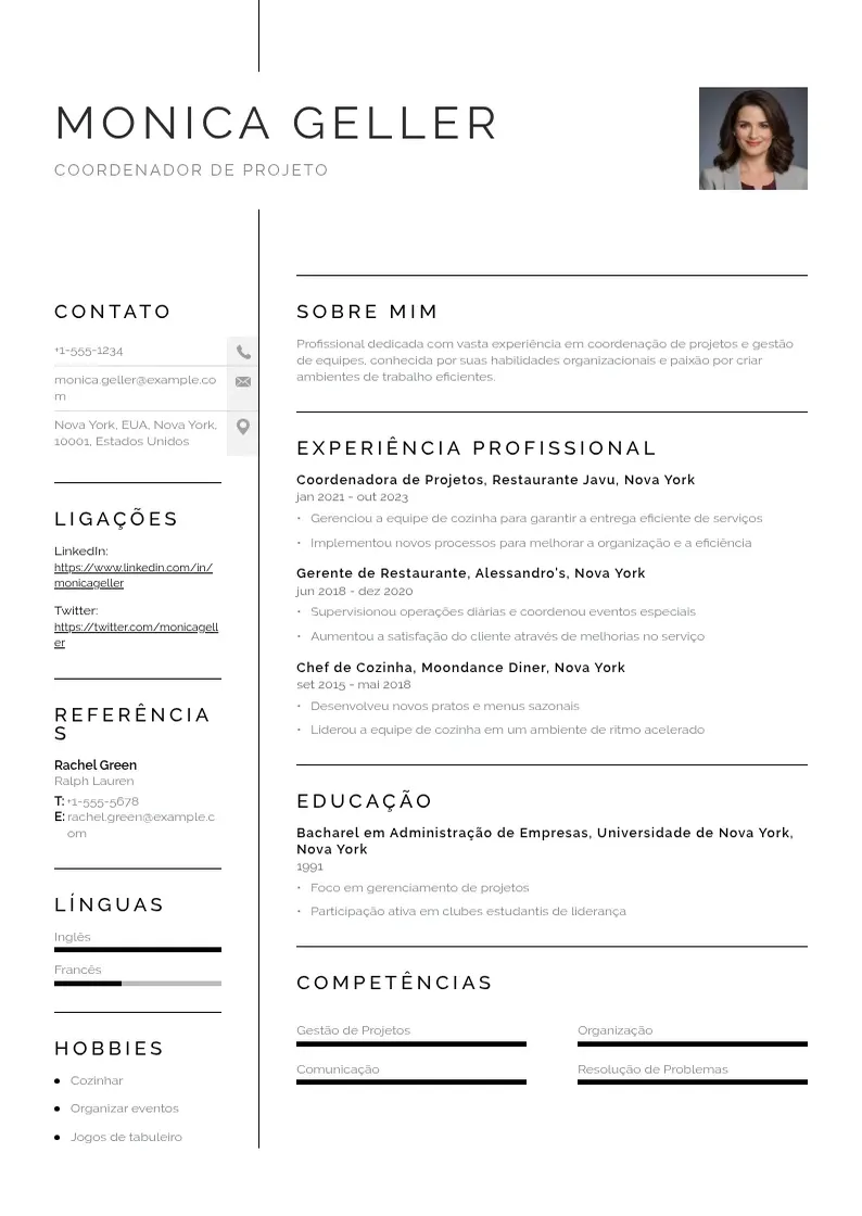 Exemplo de currículo simples de De coordenador de projeto