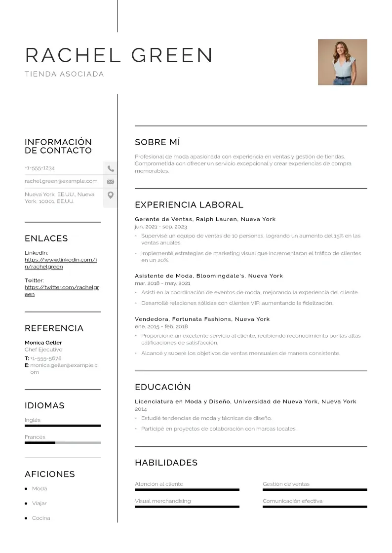 two column tienda-asociada resume example