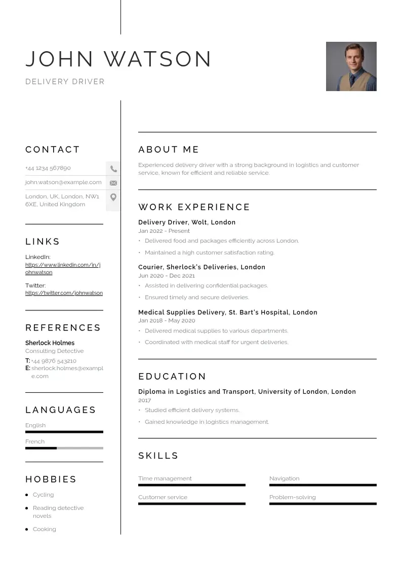 simple Wolt delivery jobs resume example