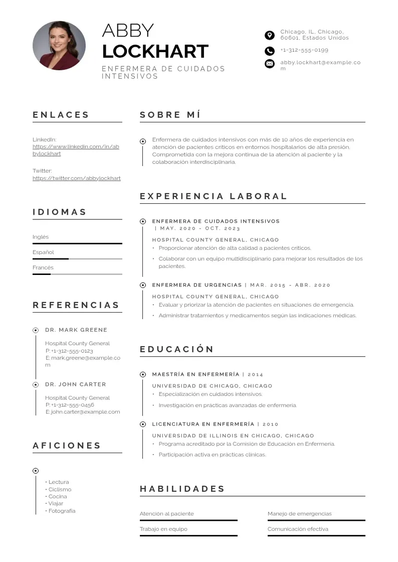 two column enfermera-de-cuidados-intensivos resume example