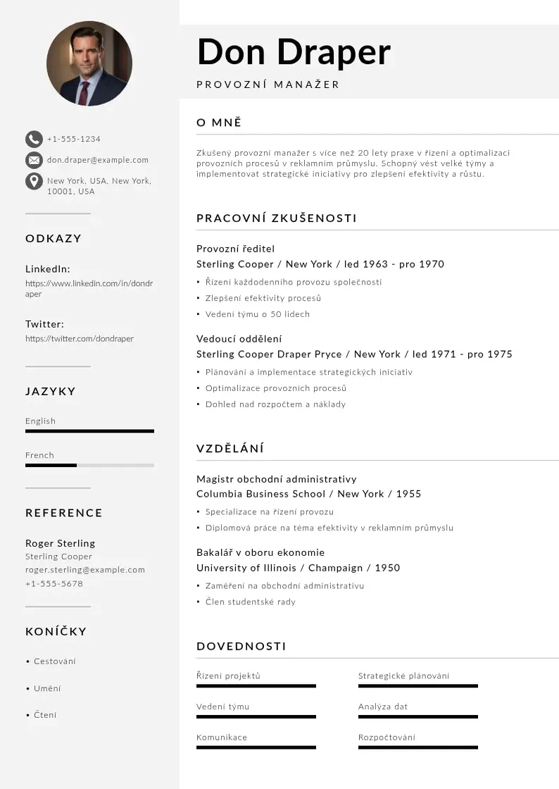 Mūsdienīga Provozní manažer CV veidne