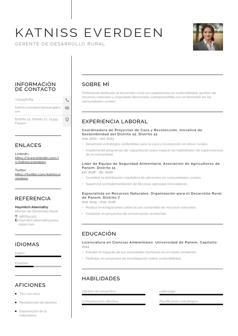 two column gerente-de-desarrollo-rural resume example